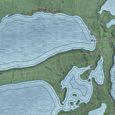 Second close-up of the map of Fifty Lakes, Minnesota print showing more streets and buildings