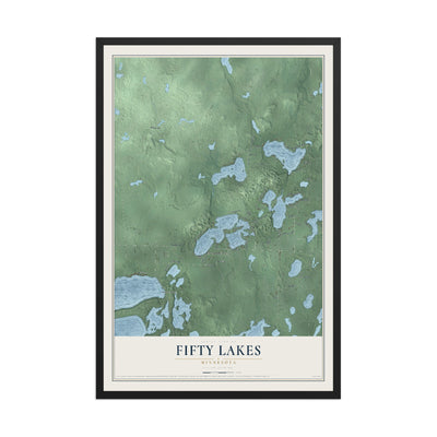 Map of Fifty Lakes, Minnesota, 12 x 18 inch print in a black wood frame