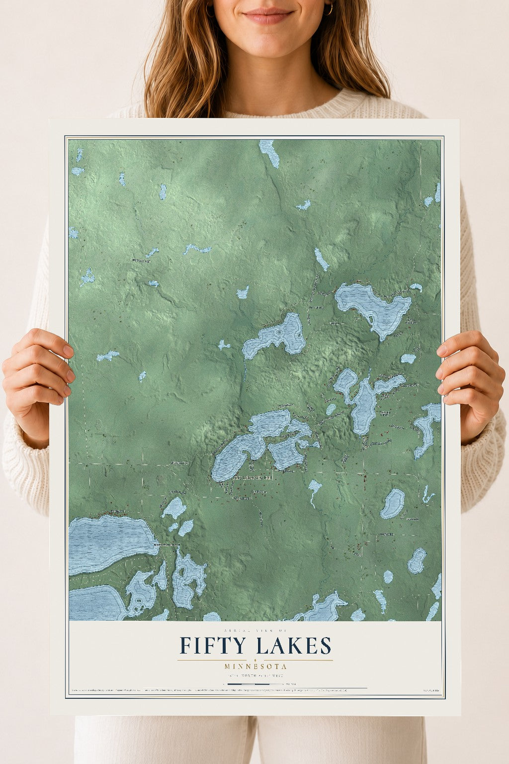Map of Fifty Lakes, Minnesota, 18 x 24 inch unframed archival matte print