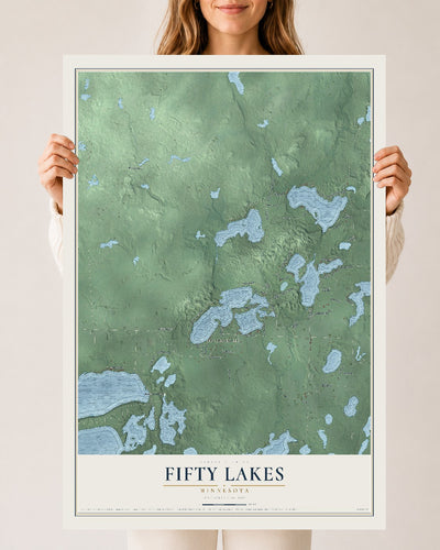 Map of Fifty Lakes, Minnesota, 24 x 36 inch unframed archival matte print