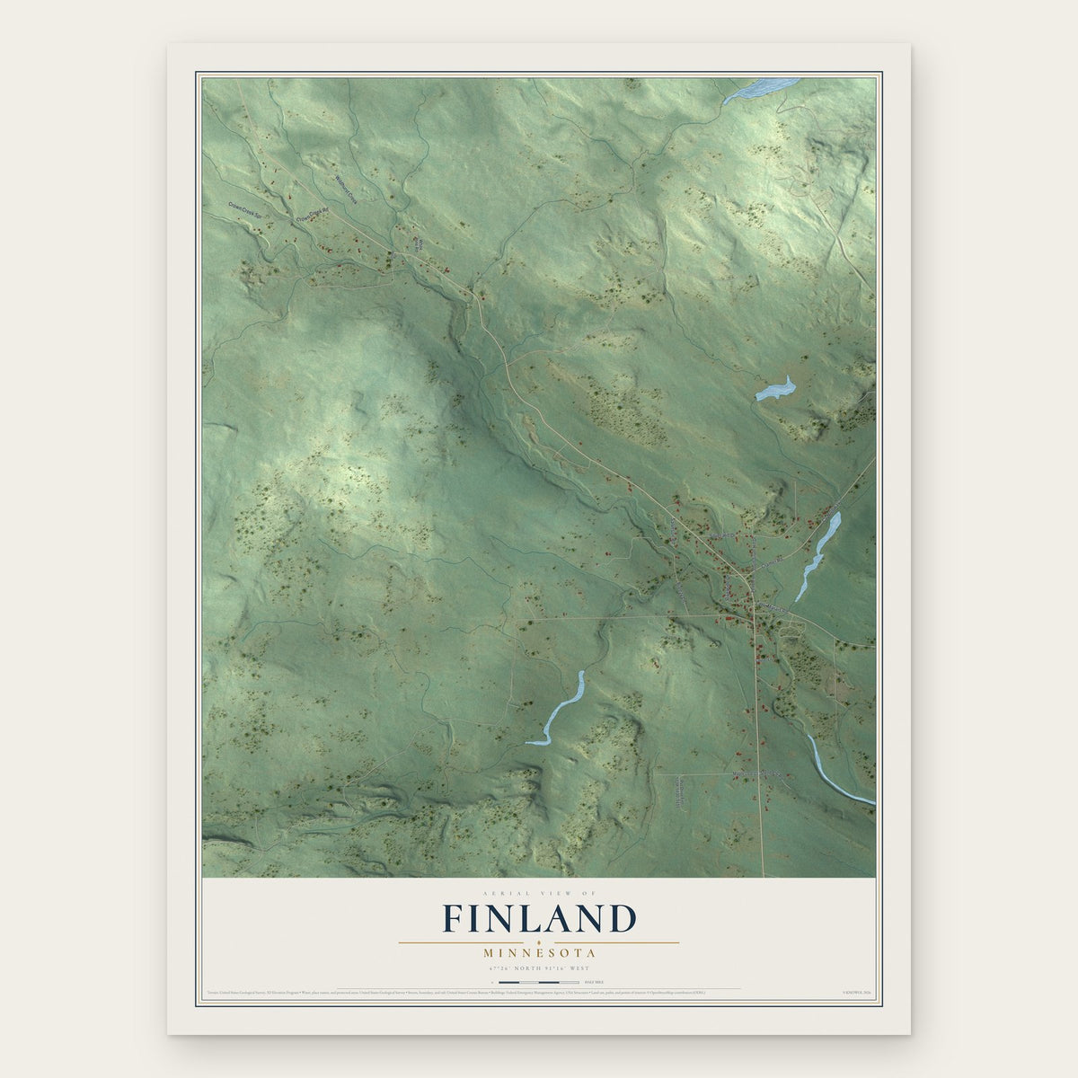 Finland, Minnesota map print, the full design