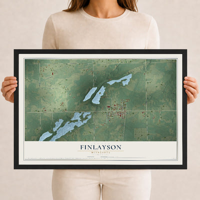 Map of Finlayson, Minnesota, 12 x 18 inch print in a black wood frame