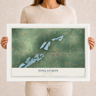 Map of Finlayson, Minnesota, 12 x 18 inch print in a white wood frame