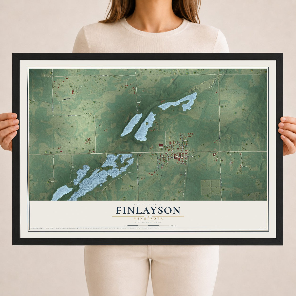 Map of Finlayson, Minnesota, 18 x 24 inch print in a black wood frame