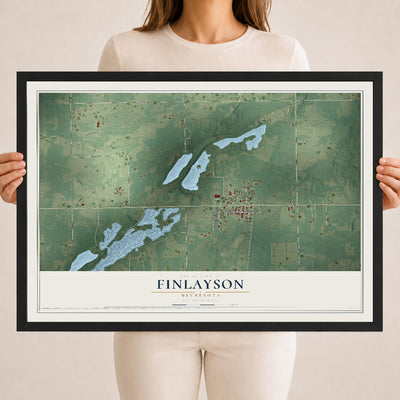 Map of Finlayson, Minnesota, 18 x 24 inch print in a black wood frame