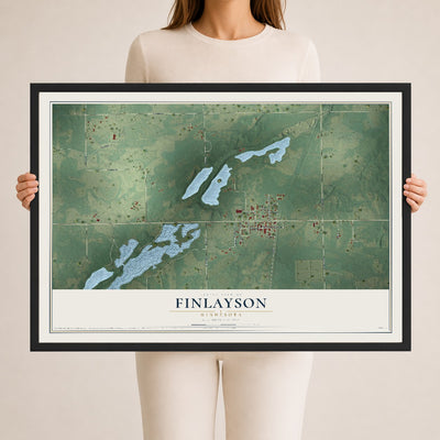 Map of Finlayson, Minnesota, 24 x 36 inch print in a black wood frame