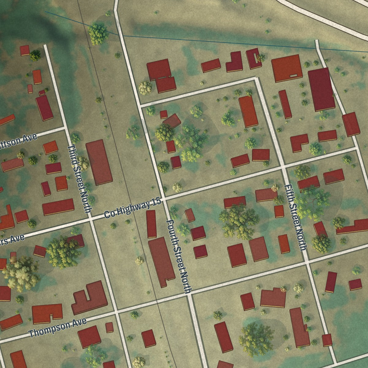 Close-up of the map of Fisher, Minnesota print showing street and building detail