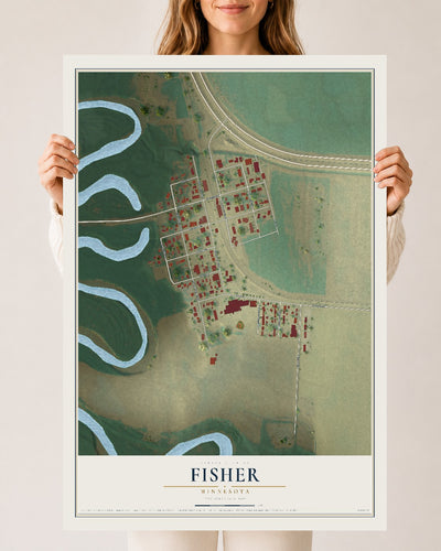 Map of Fisher, Minnesota, 24 x 36 inch unframed archival matte print