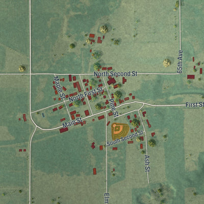 Close-up of the map of Flensburg, Minnesota print showing street and building detail