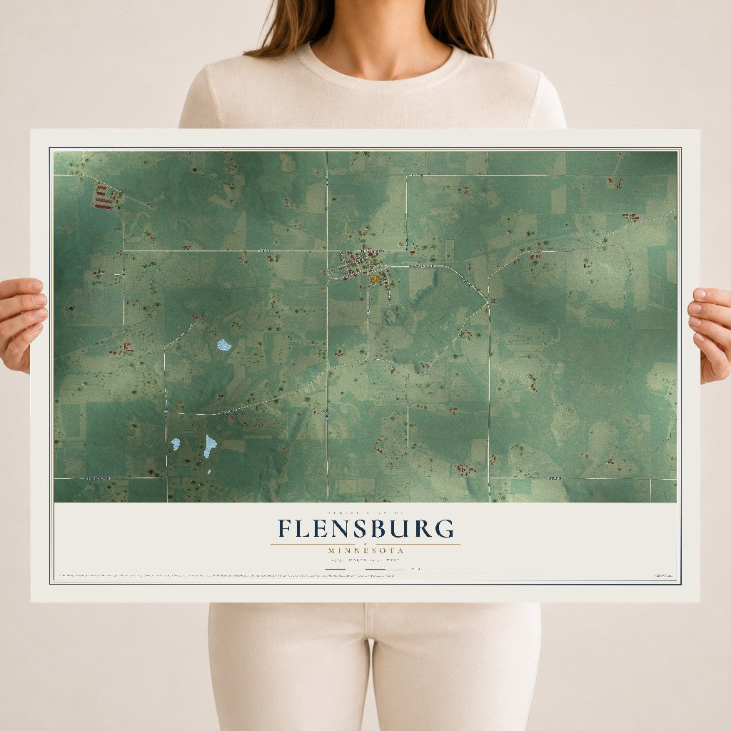 Map of Flensburg, Minnesota, 18 x 24 inch unframed archival matte print