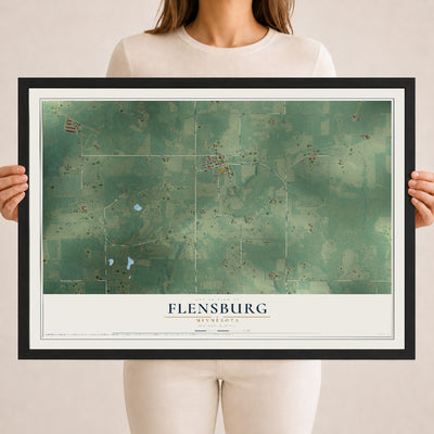 Map of Flensburg, Minnesota, 18 x 24 inch print in a black wood frame