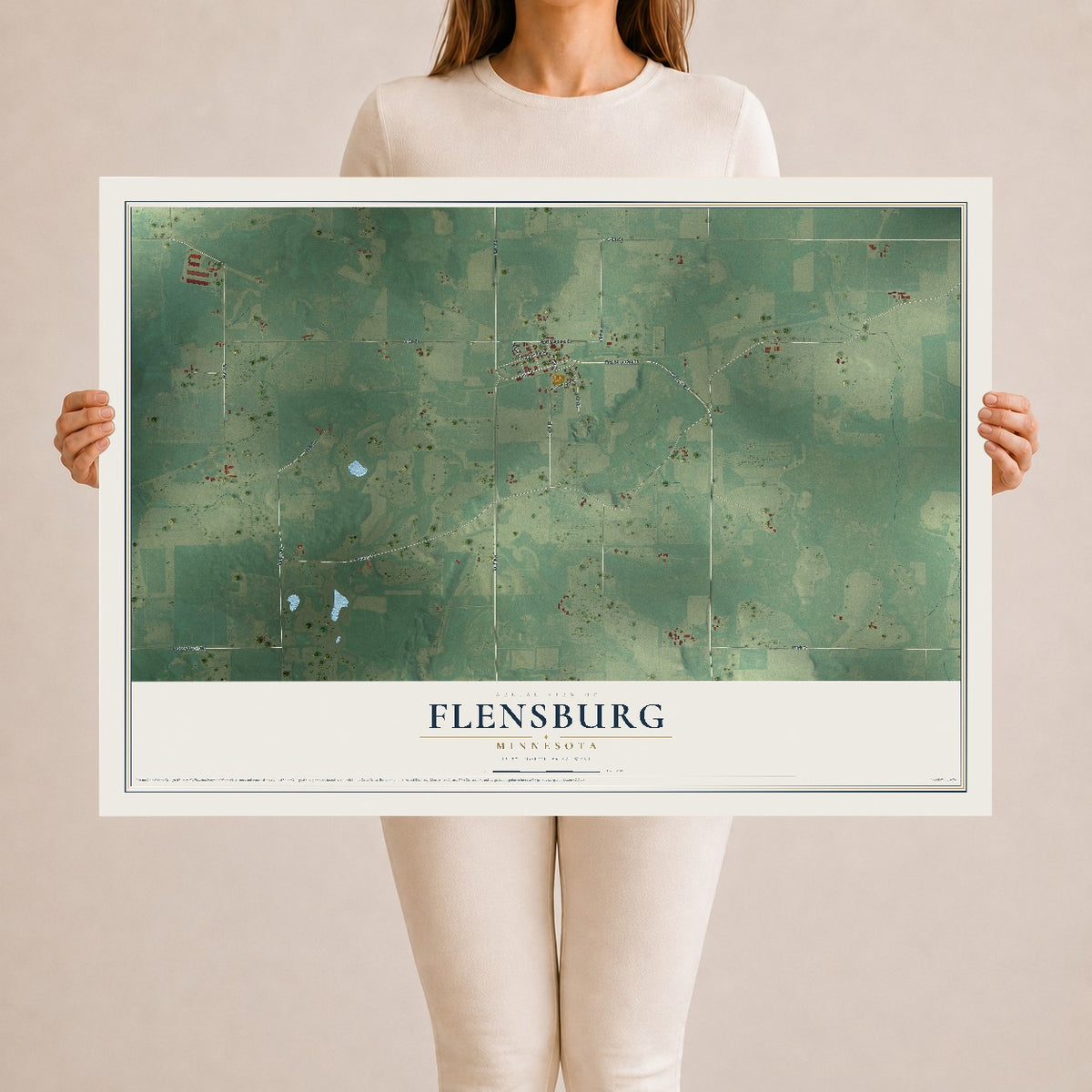 Map of Flensburg, Minnesota, 24 x 36 inch unframed archival matte print