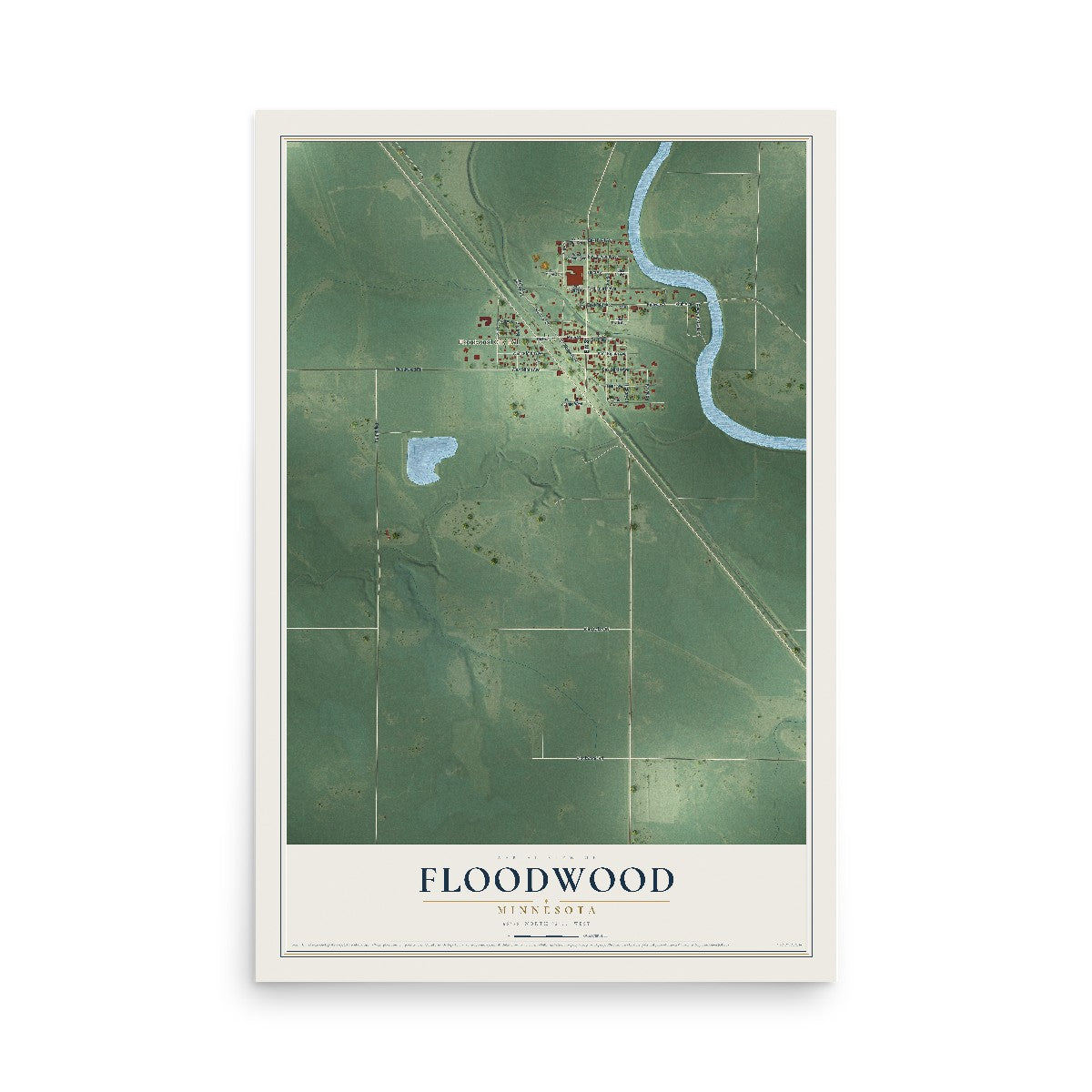 Map of Floodwood, Minnesota, 12 x 18 inch unframed archival matte print