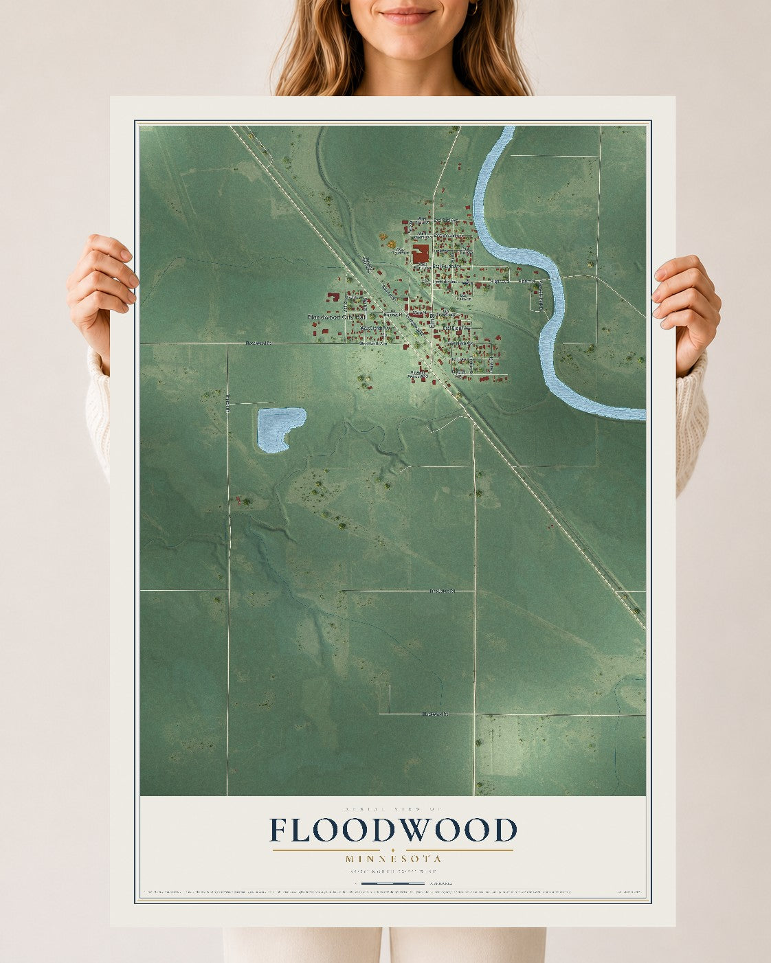 Map of Floodwood, Minnesota, 24 x 36 inch unframed archival matte print