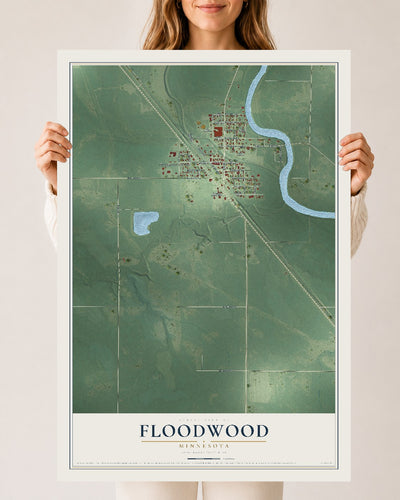 Map of Floodwood, Minnesota, 24 x 36 inch unframed archival matte print