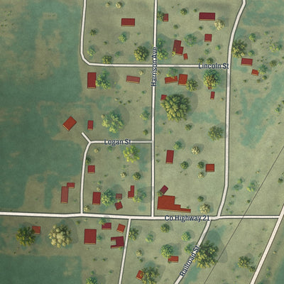 Close-up of the map of Florence, Minnesota print showing street and building detail
