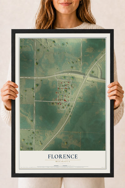 Map of Florence, Minnesota, 18 x 24 inch print in a black wood frame