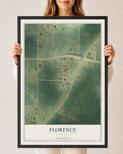 Map of Florence, Minnesota, 24 x 36 inch print in a black wood frame