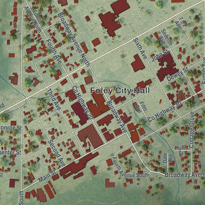Close-up of the map of Foley, Minnesota print showing street and building detail