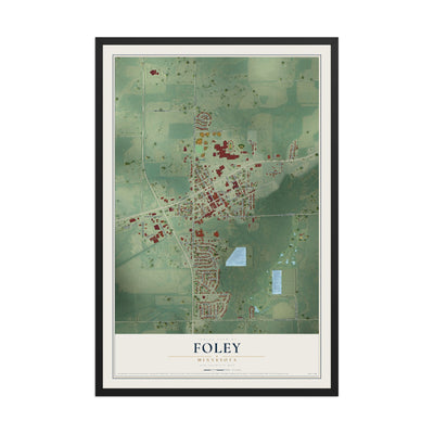Map of Foley, Minnesota, 12 x 18 inch print in a black wood frame