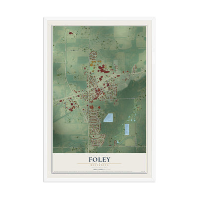 Map of Foley, Minnesota, 12 x 18 inch print in a white wood frame