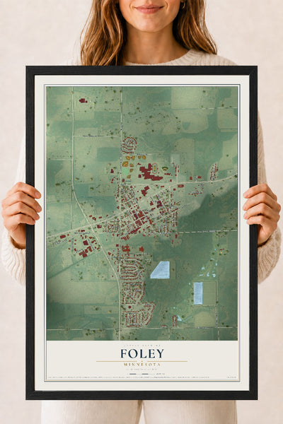 Map of Foley, Minnesota, 18 x 24 inch print in a black wood frame