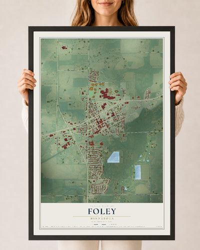 Map of Foley, Minnesota, 24 x 36 inch print in a black wood frame