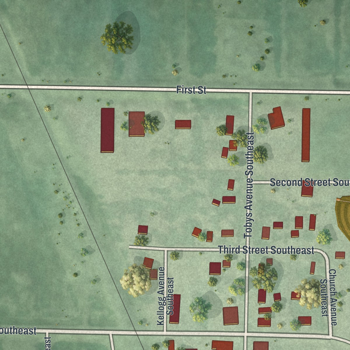 Close-up of the map of Forada, Minnesota print showing street and building detail