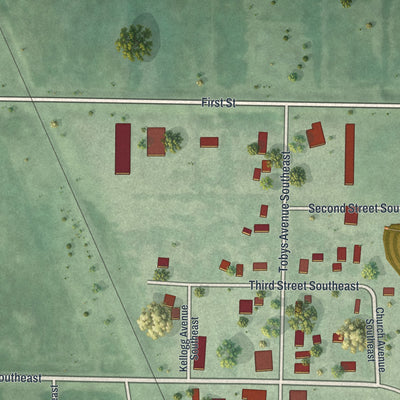 Close-up of the map of Forada, Minnesota print showing street and building detail