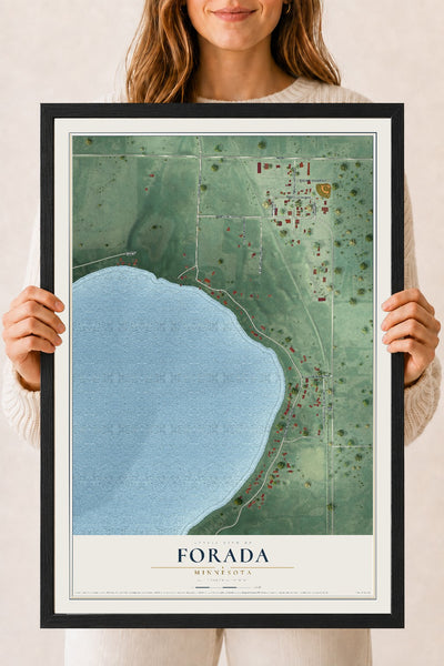Map of Forada, Minnesota, 18 x 24 inch print in a black wood frame