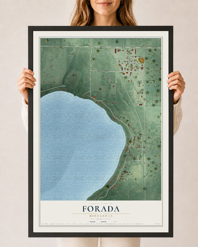 Map of Forada, Minnesota, 24 x 36 inch print in a black wood frame