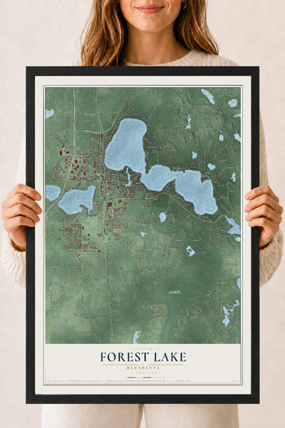 Map of Forest Lake, Minnesota, 18 x 24 inch print in a black wood frame