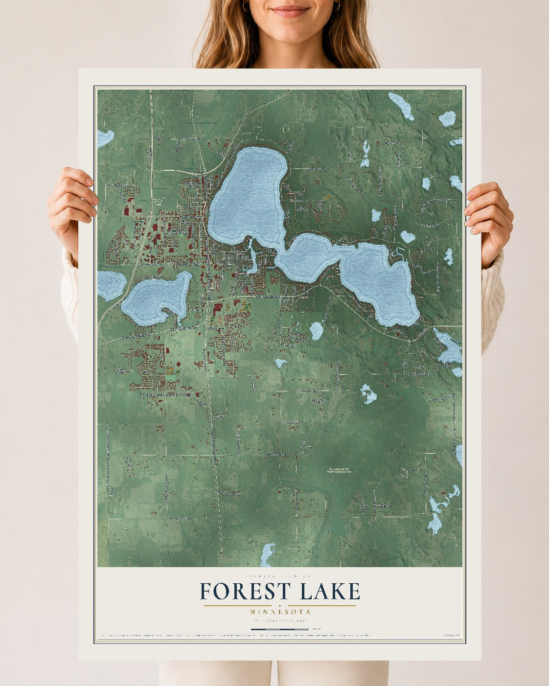 Map of Forest Lake, Minnesota, 24 x 36 inch unframed archival matte print