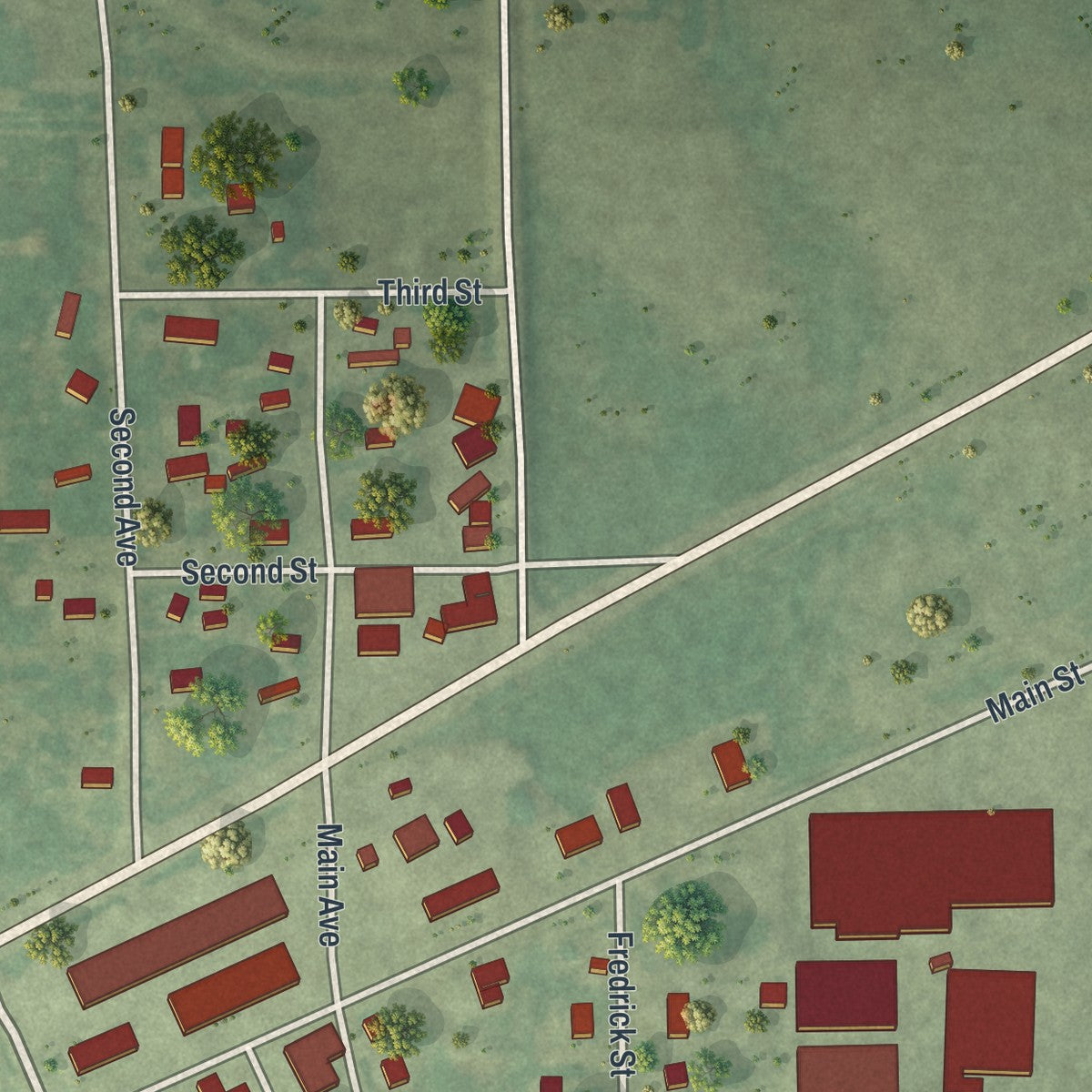 Close-up of the map of Foreston, Minnesota print showing street and building detail