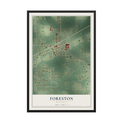 Map of Foreston, Minnesota, 12 x 18 inch print in a black wood frame