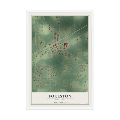 Map of Foreston, Minnesota, 12 x 18 inch print in a white wood frame