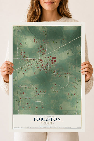 Map of Foreston, Minnesota, 18 x 24 inch unframed archival matte print