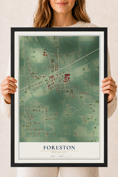 Map of Foreston, Minnesota, 18 x 24 inch print in a black wood frame