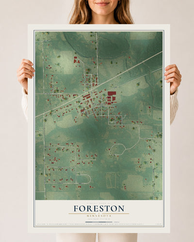 Map of Foreston, Minnesota, 24 x 36 inch unframed archival matte print