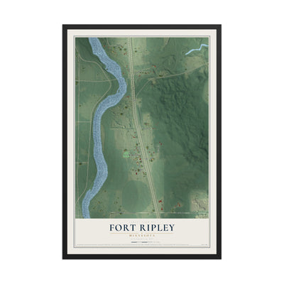 Map of Fort Ripley, Minnesota, 12 x 18 inch print in a black wood frame