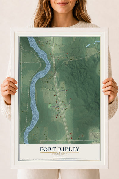 Map of Fort Ripley, Minnesota, 18 x 24 inch print in a white wood frame
