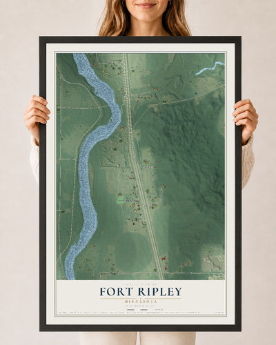 Map of Fort Ripley, Minnesota, 24 x 36 inch print in a black wood frame