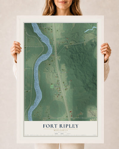 Map of Fort Ripley, Minnesota, 24 x 36 inch print in a white wood frame