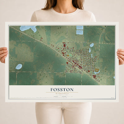 Map of Fosston, Minnesota, 18 x 24 inch unframed archival matte print