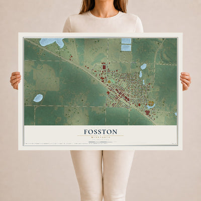 Map of Fosston, Minnesota, 24 x 36 inch unframed archival matte print