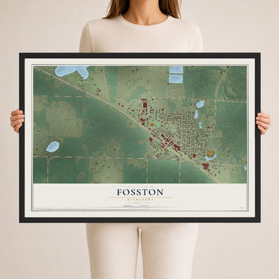 Map of Fosston, Minnesota, 24 x 36 inch print in a black wood frame