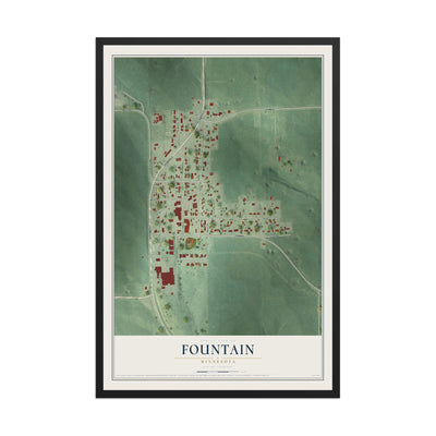 Map of Fountain, Minnesota, 12 x 18 inch print in a black wood frame