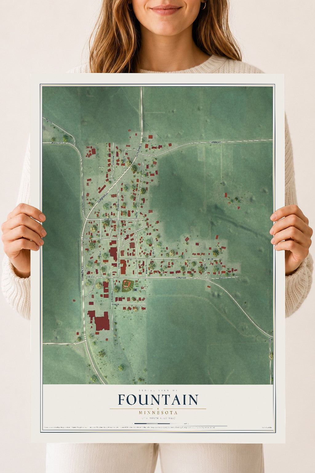 Map of Fountain, Minnesota, 18 x 24 inch unframed archival matte print