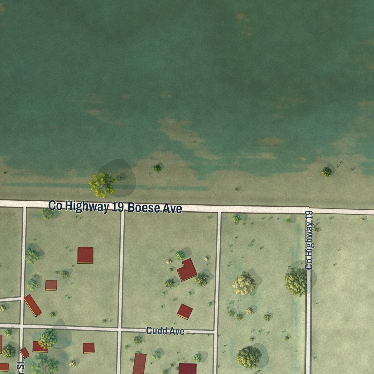 Second close-up of the map of Foxhome, Minnesota print showing more streets and buildings
