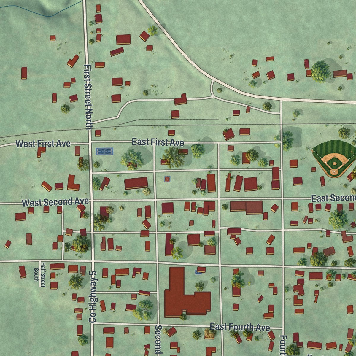 Close-up of the map of Franklin, Minnesota print showing street and building detail